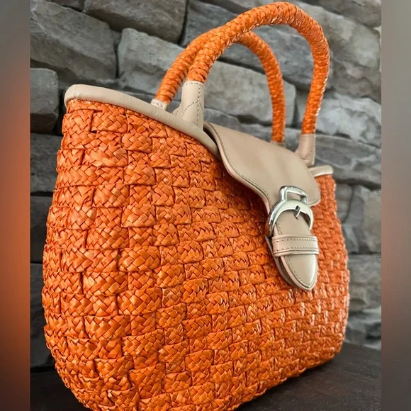 Cole Haan Straw Handbag with Leather Trim - Picture 2 of 6